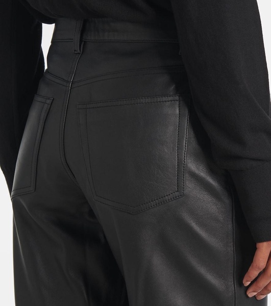 Mid-rise leather straight pants