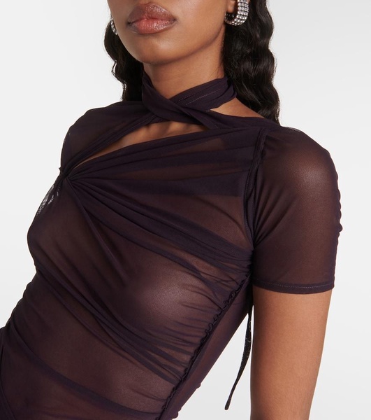 Asymmetric mesh minidress