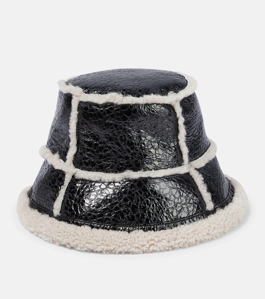 Shearling-trimmed leather bucket hat