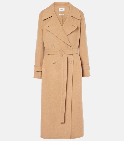 Belted double-breasted wool-blend coat