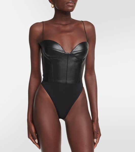 Halston faux leather bodysuit