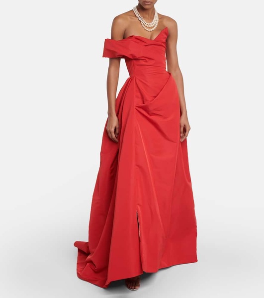 Draped off-shoulder satin gown