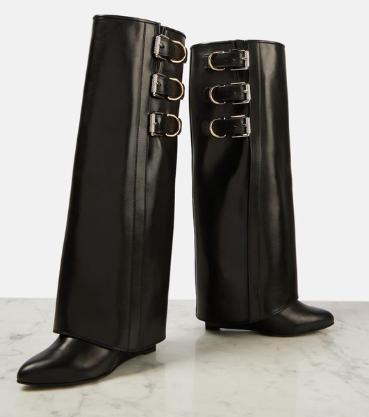 Shark Lock Buckles 90 leather knee-high boots