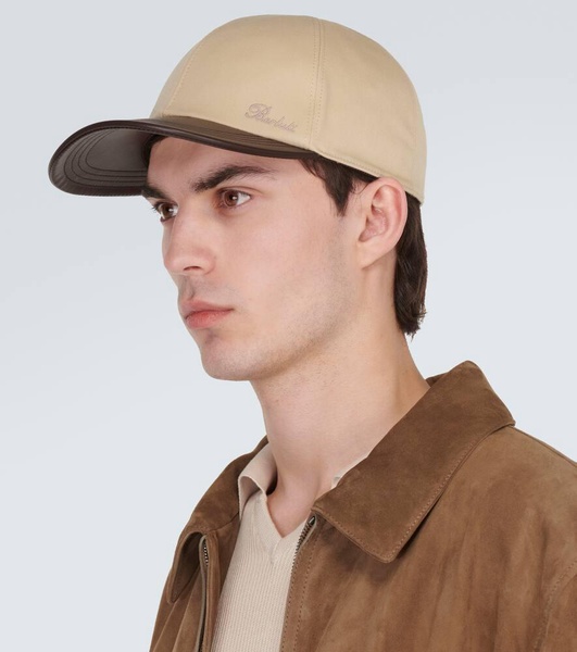 Leather-trimmed cotton baseball cap