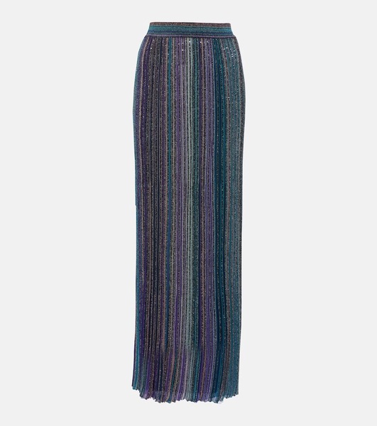 Striped ribbed-knit lamé maxi skirt