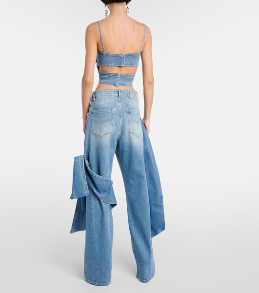 Bow-detail denim crop top