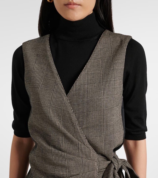 Adige houndstooth wool-blend wrap top