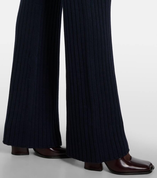 Ribbed-knit wool flared pants