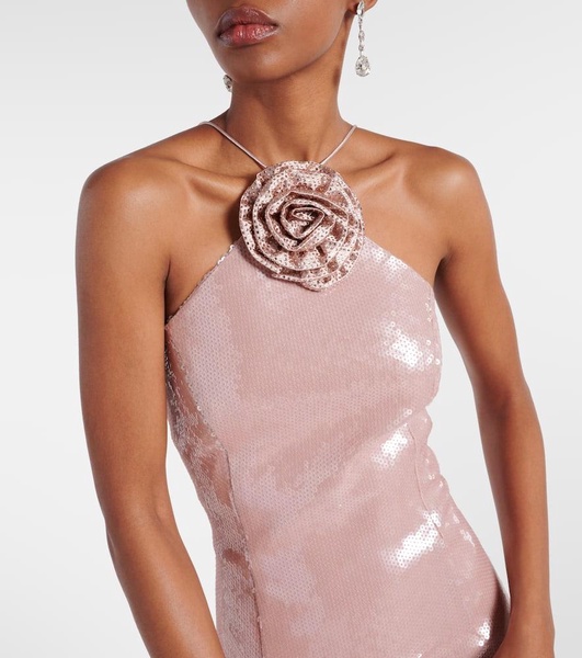 Paige floral-appliqué sequined gown