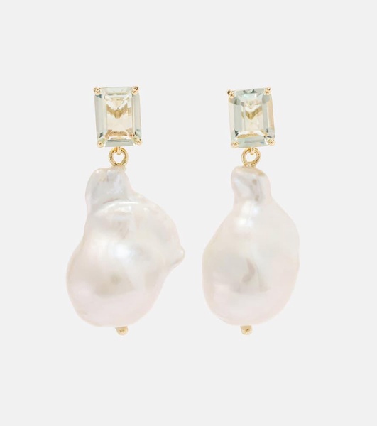 14kt gold drop earrings with amethysts and Baroque pearls