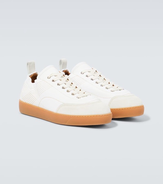 Suede-trimmed leather sneakers