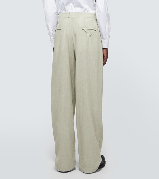 Wool and silk-blend mouliné wide-leg pants