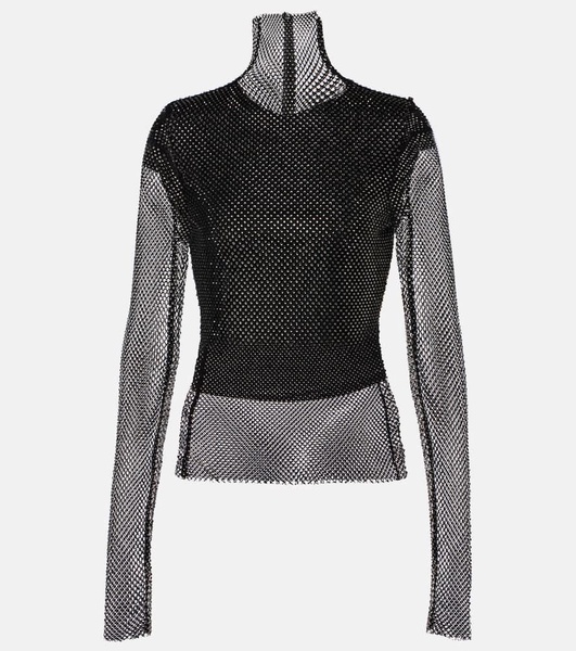 Valdai embellished fishnet crop top