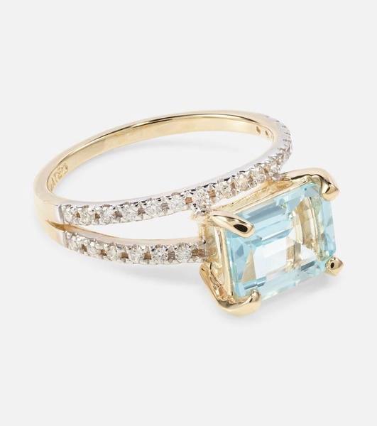 Point of Focus 14kt gold ring with diamonds and topaz