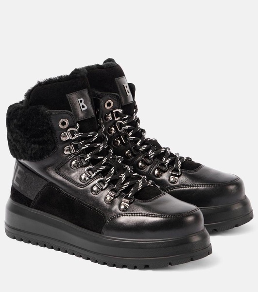 Shearling-trimmed leather boots