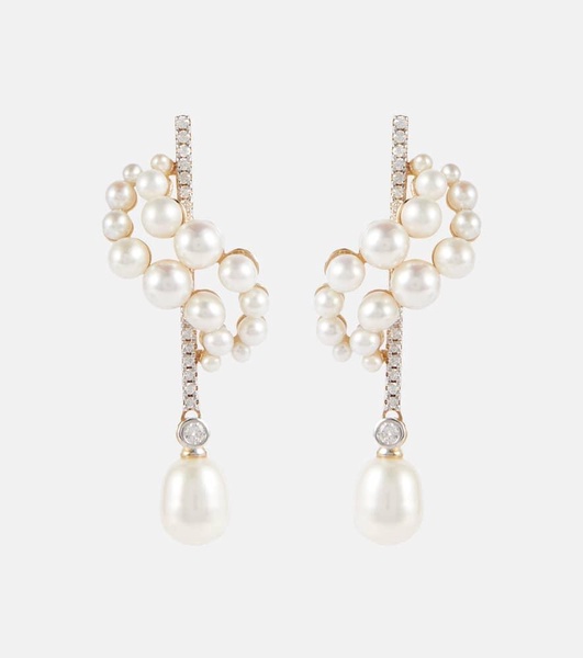 14kt gold earrings with diamonds and pearls