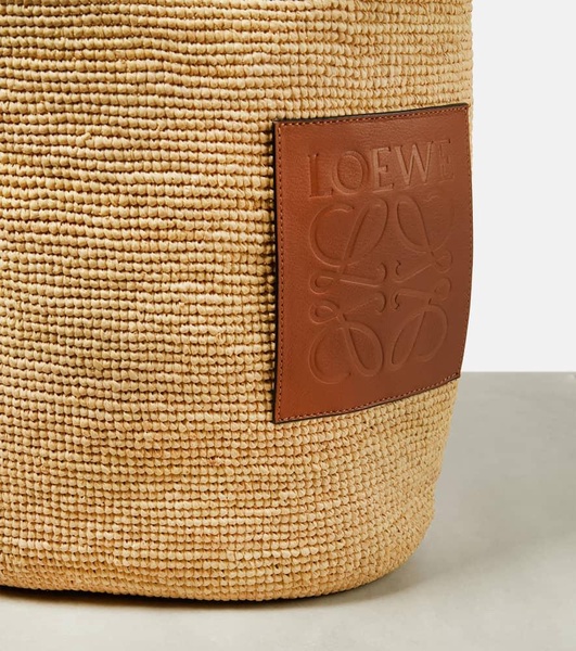 Slit Large leather-trimmed raffia tote bag