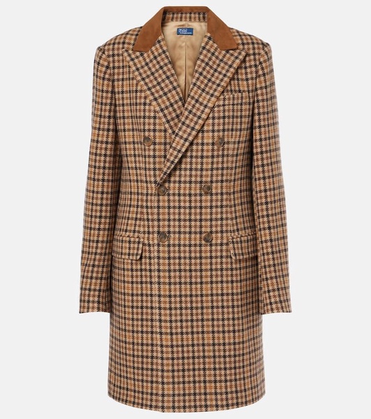 Houndstooth wool-blend coat