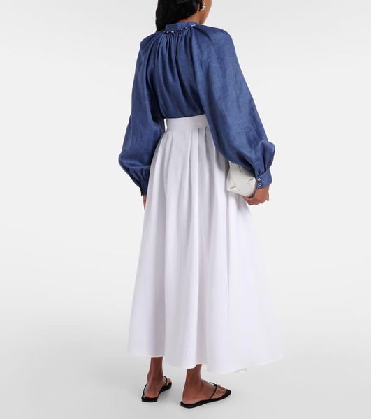 Sabina high-rise linen midi skirt