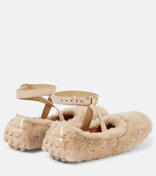 Bubble shearling ballet flats