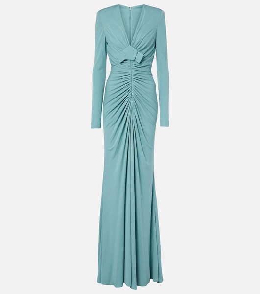 Bow-detail ruched jersey gown