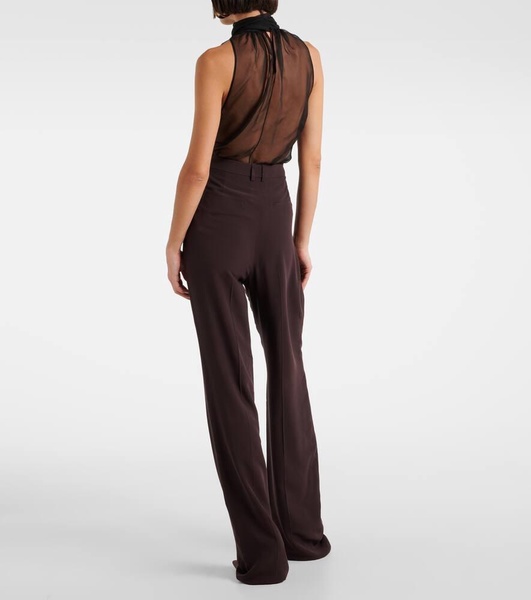 Pleated silk crêpe wide-leg pants