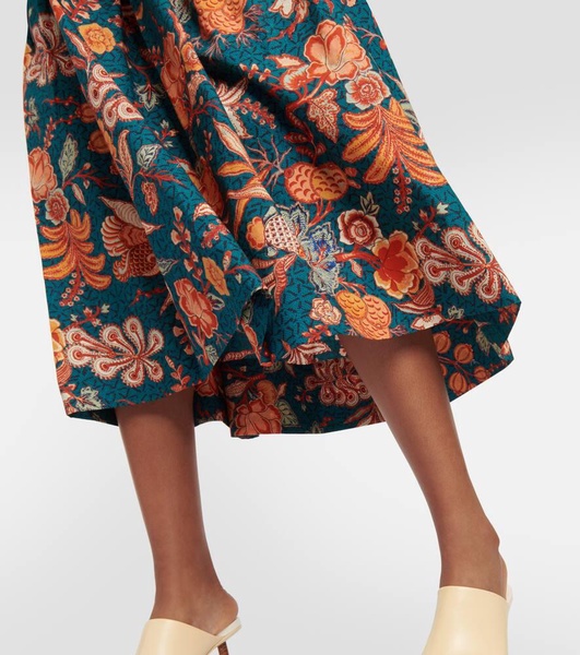 Kyra high-rise floral cotton midi skirt