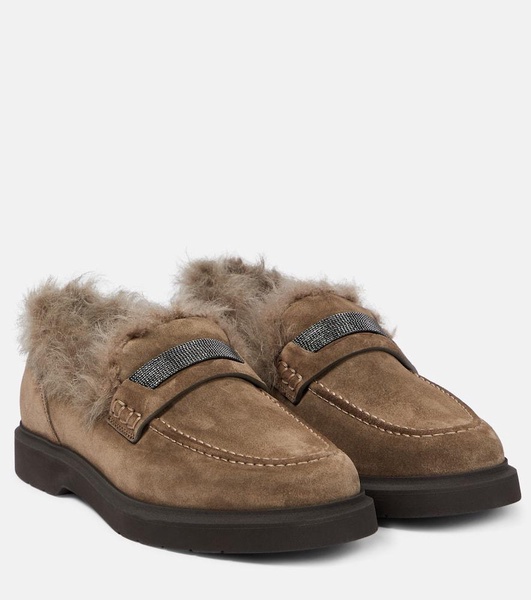 Shearling-trimmed suede loafers