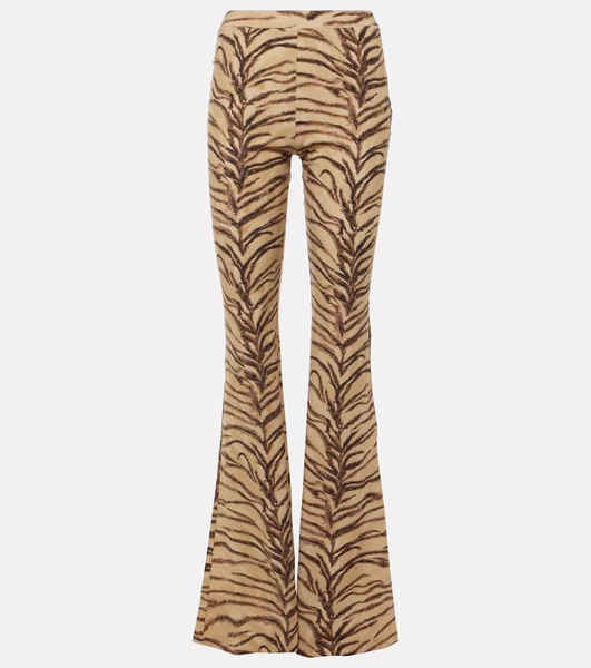 Tiger-print jersey flared pants