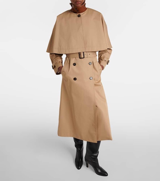 Caped cotton gabardine trench coat