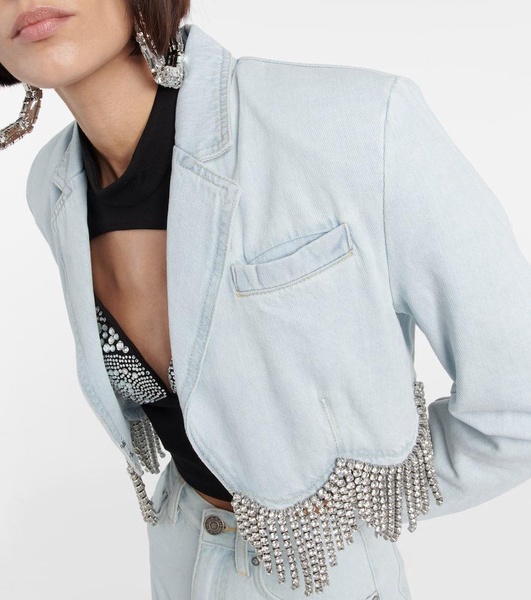 Embellished cropped denim blazer