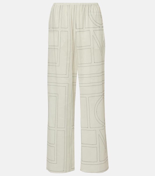 Monogram cotton-blend wide-leg pants