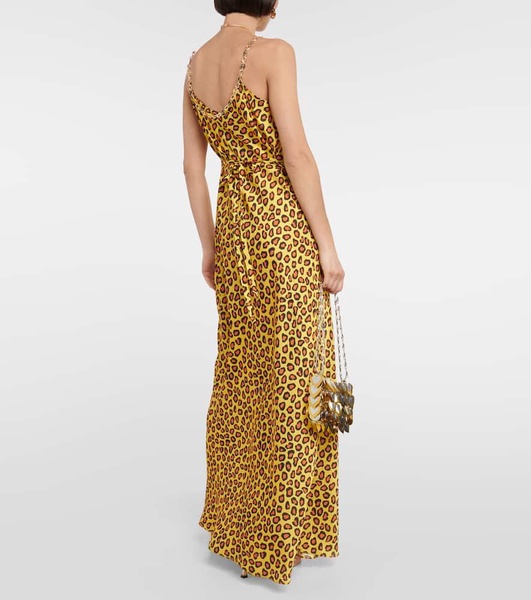 Chain-detail leopard-print satin slip dress