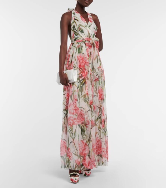 Floral halter-neck silk gown