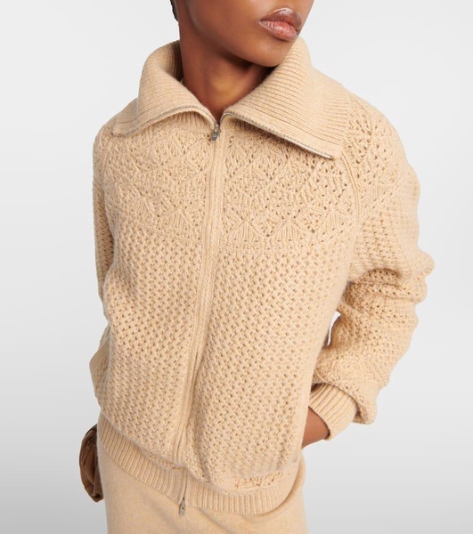 Crochet cashmere zip-up sweater