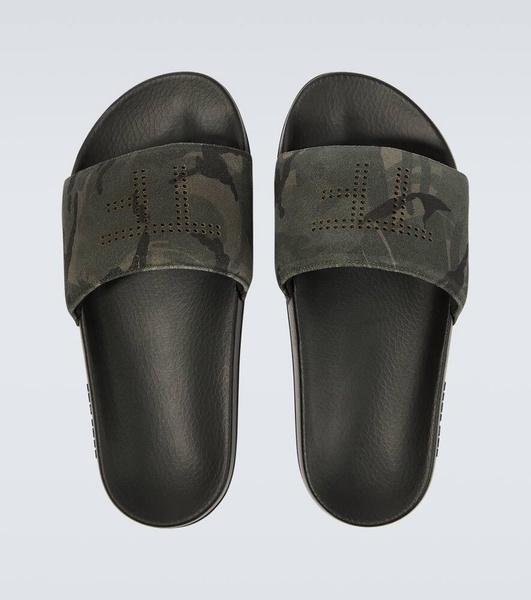 Camouflage suede slides