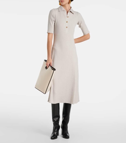 Ribbed-knit cotton-blend polo dress