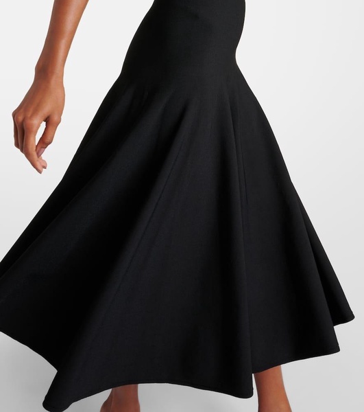 Leather-trimmed midi dress