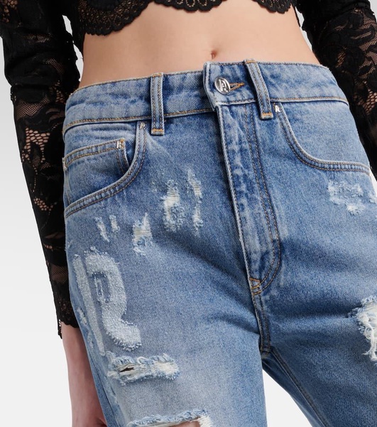 Distressed high-rise wide-leg jeans