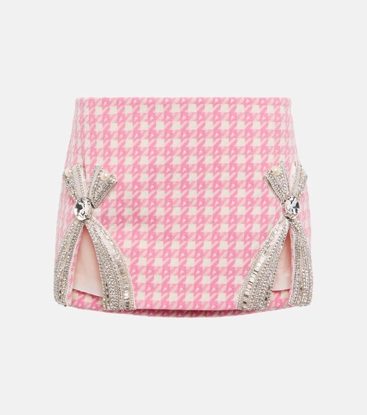 Checked crystal-trimmed wool-blend miniskirt