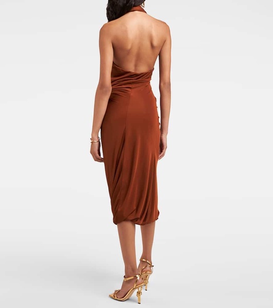 Drop gathered jersey midi dress