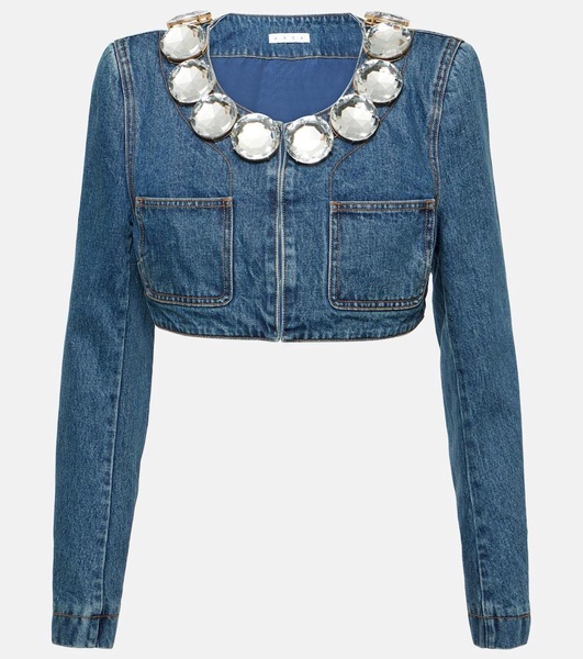 Embellished cropped denim jacket