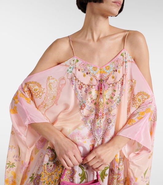 Printed embellished silk kaftan