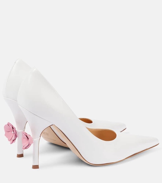 Floral-appliqué leather pumps