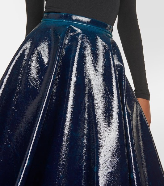 Coated wool-blend midi skirt