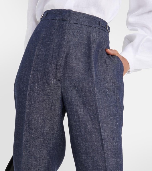 Tailored linen denim wide-leg pants