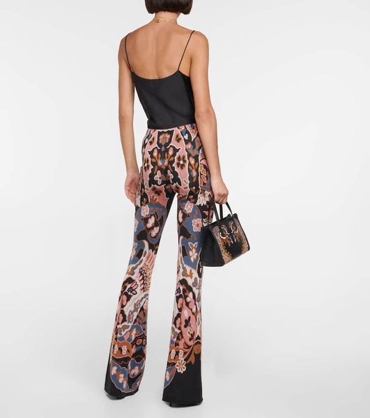 Floral high-rise flared wool pants