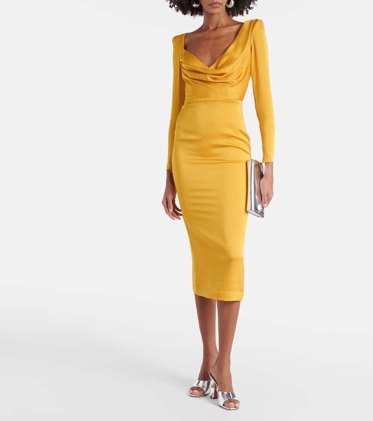 Draped satin crêpe midi dress