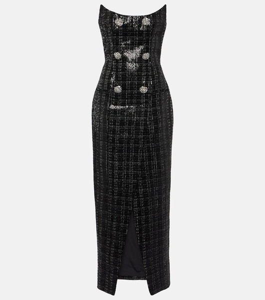 Sequined strapless tweed maxi dress