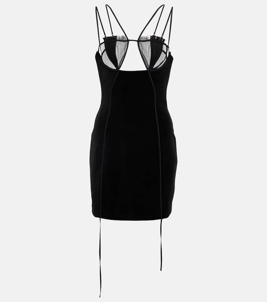 Cutout velvet and mesh minidress